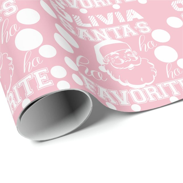 Papier Cadeau Nom personnalisé Olivia Cute Funny Santa Claus Ros (Coin rond)