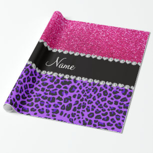 Papier Cadeau Nom personnalisé parties scintillant rose-chaud d
