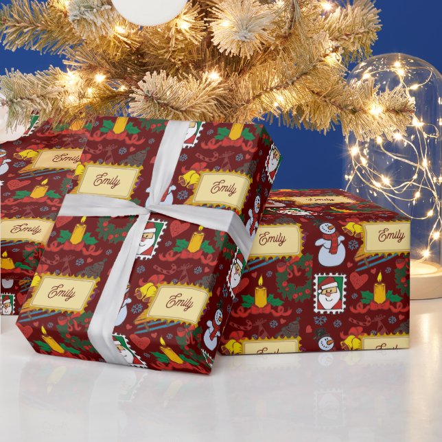Papier Cadeau Nom personnalisé Père Noël Snowman Holiday Noël ro (Vacances)