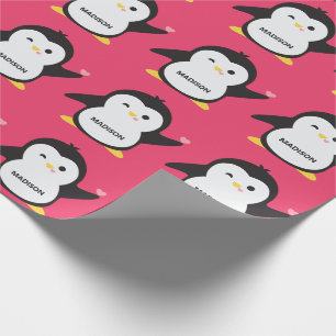 Papier Cadeau Nom personnalisé pingouin mignon