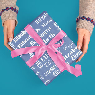 Papier Cadeau Nom personnalisé Premier Monogramme bleu blanc Cad