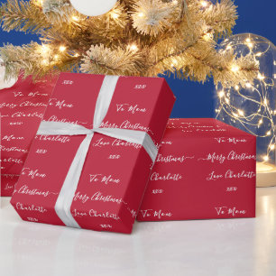 Papier Cadeau Nom personnalisé rouge Joyeux Noël