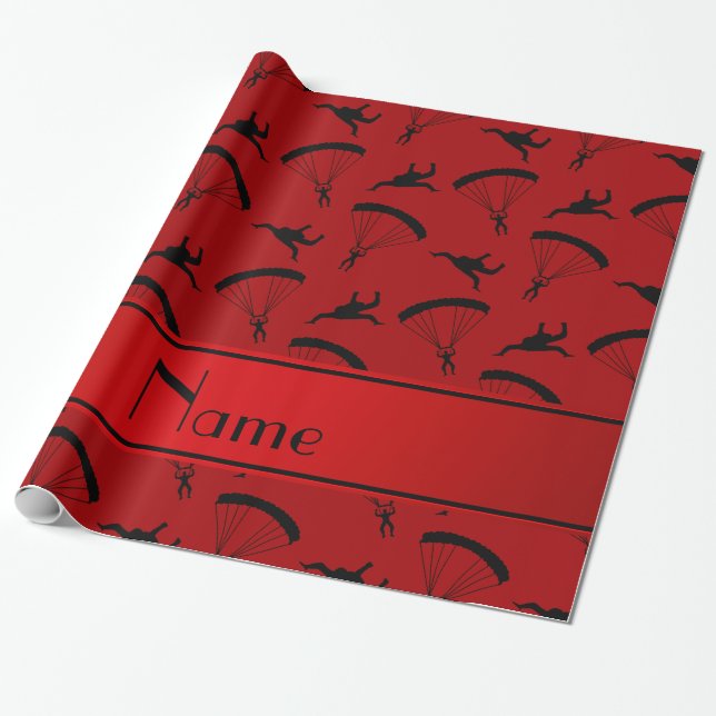 Papier Cadeau Nom personnalisé rouge skydiving motif (Déroulé)