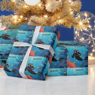 Papier Cadeau Nom personnalisé Scuba Diver