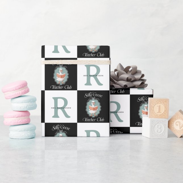 Papier Cadeau Nom personnalisé Silly Goose Teacher Club (Baby Shower)