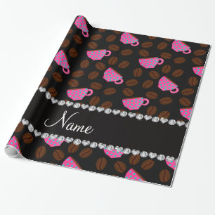 Papier Cadeau Nom personnalisé tasses à café rose noir fèves