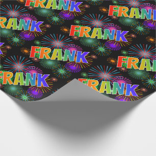 Papier Cadeau Nom prénom Arc-en-ciel "FRANK" + Feux d'artifice