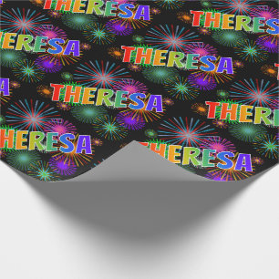 Papier Cadeau Nom prénom Arc-en-ciel "THÉRÈSA" + Feux d'artifice
