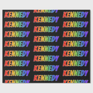 Papier Cadeau Nom prénom "KENNEDY" arc-en-ciel ; Amusant et Colo
