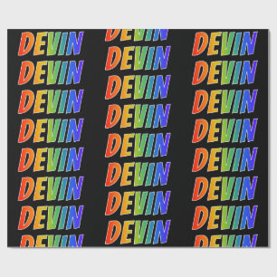 Papier Cadeau Nom propre "DEVIN" sous forme d'arc-en-ciel; Amusa