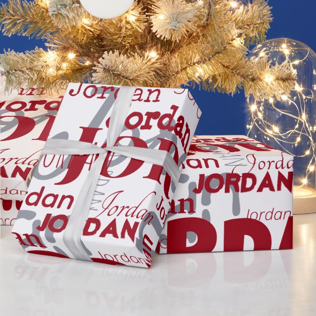 Papier Cadeau Nom répété Rouge Argent blanc Motif Noël (Vacances)