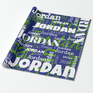 Papier Cadeau Nom répétitif moderne bleu Vert Sports Team Couleu