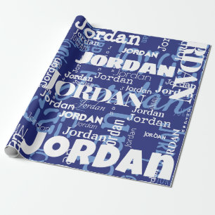Papier Cadeau Nom répétitif moderne Motif de police bleu blanc