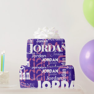 Papier Cadeau Nom répétitif moderne violet rose blanc