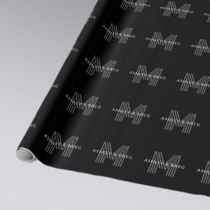 Papier Cadeau Nom rétro moderne / monogramme modifiable noir et