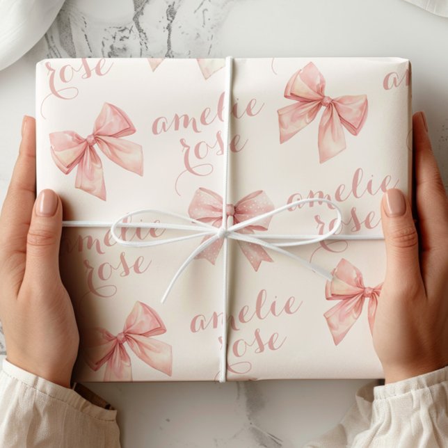 Papier Cadeau Nom Ruban Rose (Créateur téléchargé)
