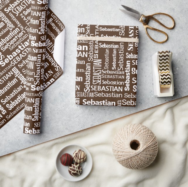 Papier Cadeau Nom SEBASTIEN Blanc Sur Brown (Artisanat)