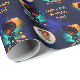 Papier Cadeau Nom Texte de la photo African American Boy Astrona