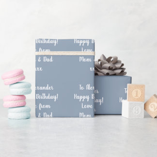 Papier Cadeau Nom Typographie moderne Bleu clair Joyeux annivers