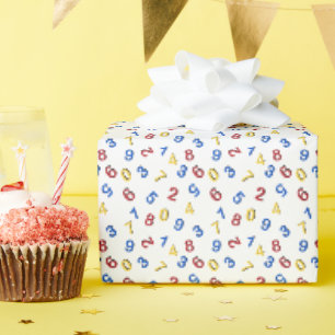 Papier Cadeau Nombres Rouge Jaune Bleu