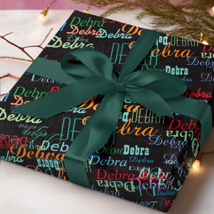 Papier Cadeau noms de couleurs personnalisés sur fond noir