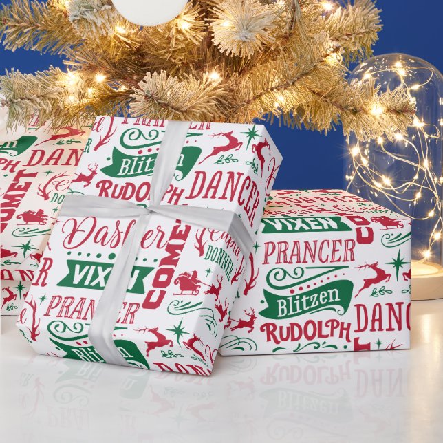 Papier Cadeau Noms des rennes de Noël (Vacances)
