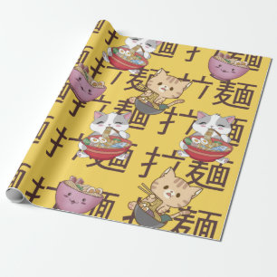 Papier Cadeau Noodles ramen japonais Kawaii Anime Cat