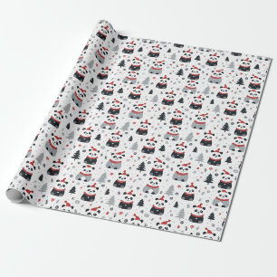 Papier Cadeau Nordic Panda Père Noël motif de vacances hivernale