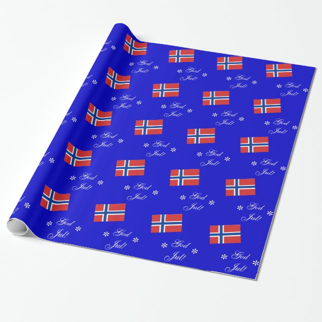Papier Cadeau Norwegian Christmas God Jul papier d'enveloppement (Déroulé)