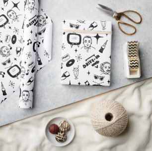 Papier Cadeau Nostalgic noir et blanc style 1950