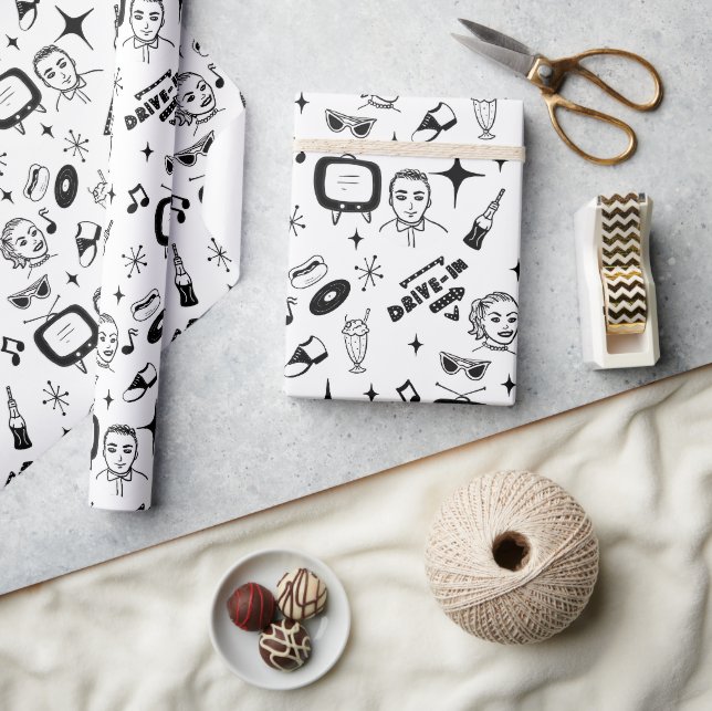 Papier Cadeau Nostalgic noir et blanc style 1950 (Artisanat)