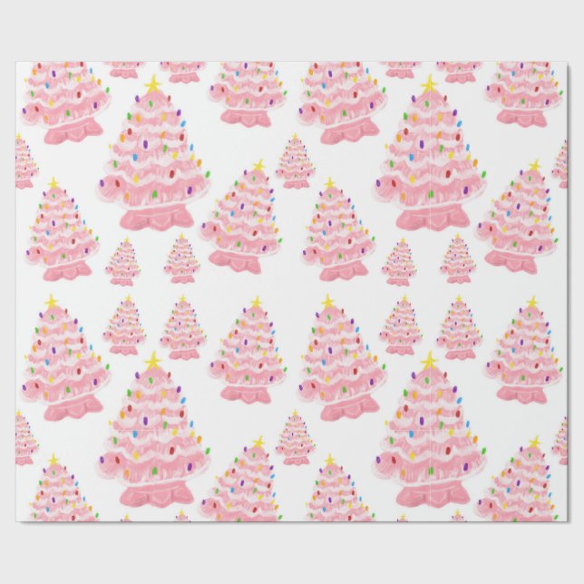 Papier Cadeau Nostalgie de l'arbre de Noël rose vintage (Couture)