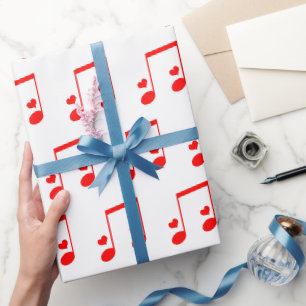 Papier Cadeau Note musicale Simple Red Hearts