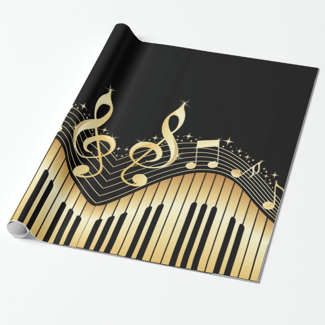 Papier Cadeau Notes de musique Black & Gold (Déroulé)