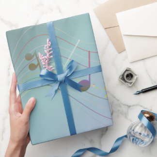 Papier Cadeau Notes de musique dégradé sarcelle et lavande