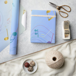 Papier Cadeau Notes de musique élégantes en dégradé bleu