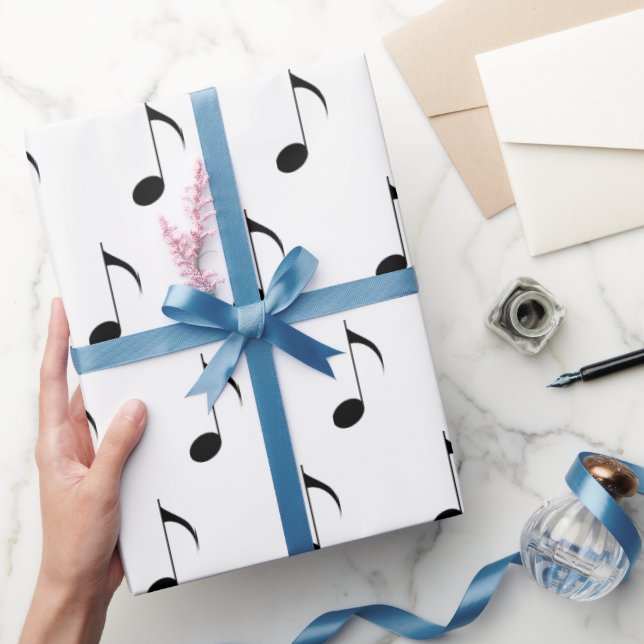 Papier Cadeau Notes de musique noire sur le blanc (Cadeaux)