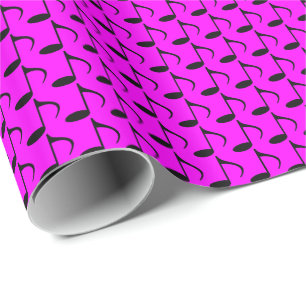 Papier Cadeau Notes de musique noires en croche sur fond rose
