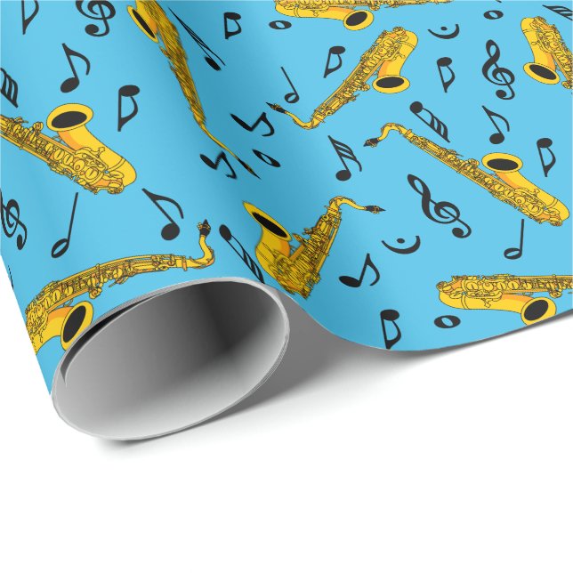 Papier Cadeau Notes de musique saxophone Papier d'enveloppement (Coin rond)