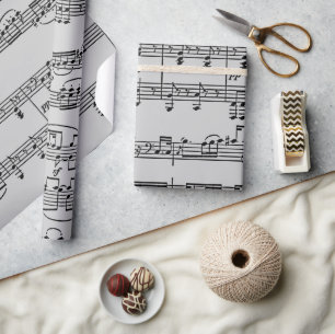 Papier Cadeau Notes musicales en noir et blanc