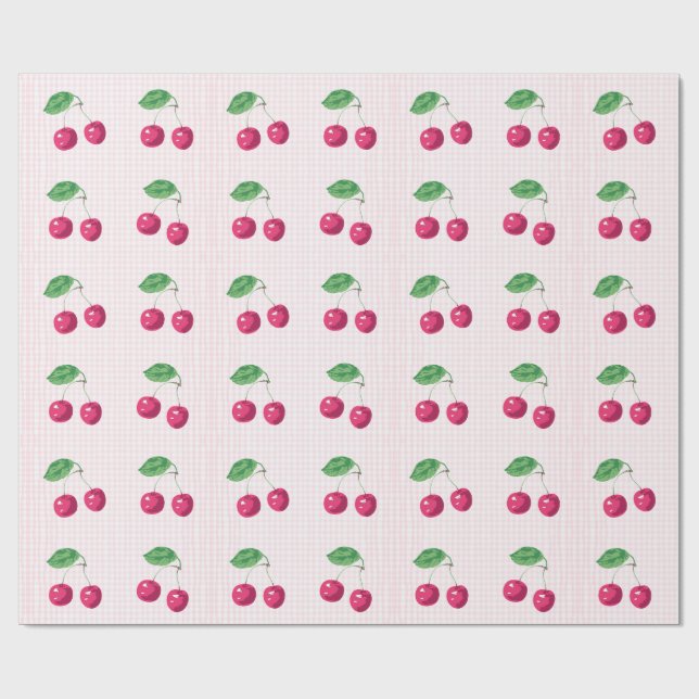 Papier Cadeau "Notre cerise douce" Anniversaire rose et vert (Plat)