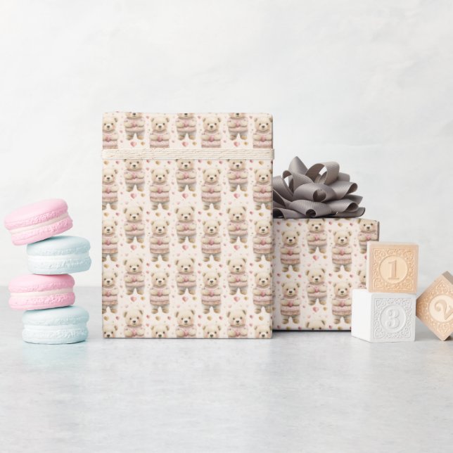 Papier Cadeau Nounours & Coeurs (Baby Shower)