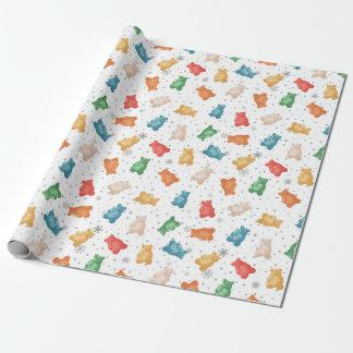 Papier Cadeau Nounours colorés et flocons de neige papier d'enve