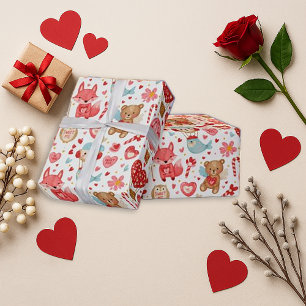 Papier Cadeau Nounours de la Saint-Valentin au cœur rose doux