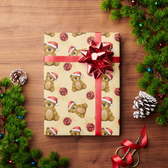 Papier Cadeau Nounours de Noël mignons (Cadeau de vacances)
