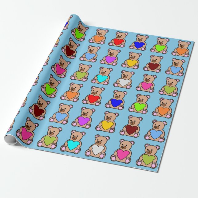 Papier Cadeau Nounours du coeur bleu (Déroulé)
