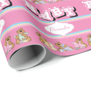 Papier Cadeau Nounours en rose  Personnaliser