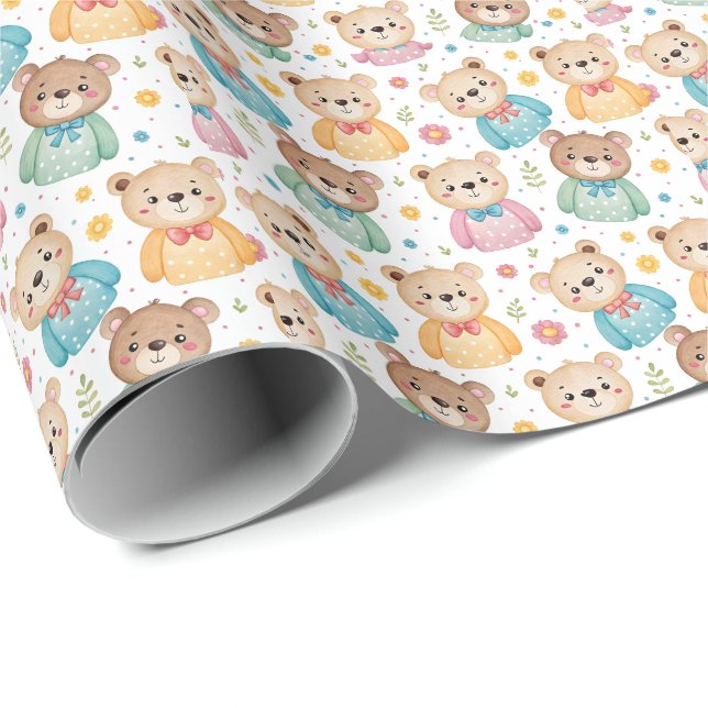 Papier Cadeau Nounours et fleurs (Coin rond)
