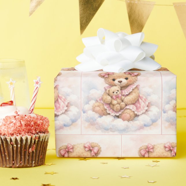 Papier Cadeau Nounours ours en peluche assis sur un nuage (Fête d'anniversaire)