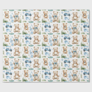 Papier Cadeau Nounours ours en peluche avec chariot de golf pour